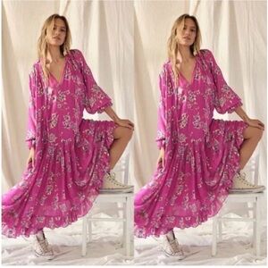 Free People Feeling Groovy Fuchsia Pink Floral Maxi Dress